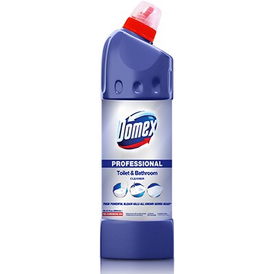 Domex Pro Toilet & Bathroom Cleaner 900ml - With Domex Pro Toilet & Bathroom Cleaner,  germs are eliminated  leaving the surface clean and shiny.